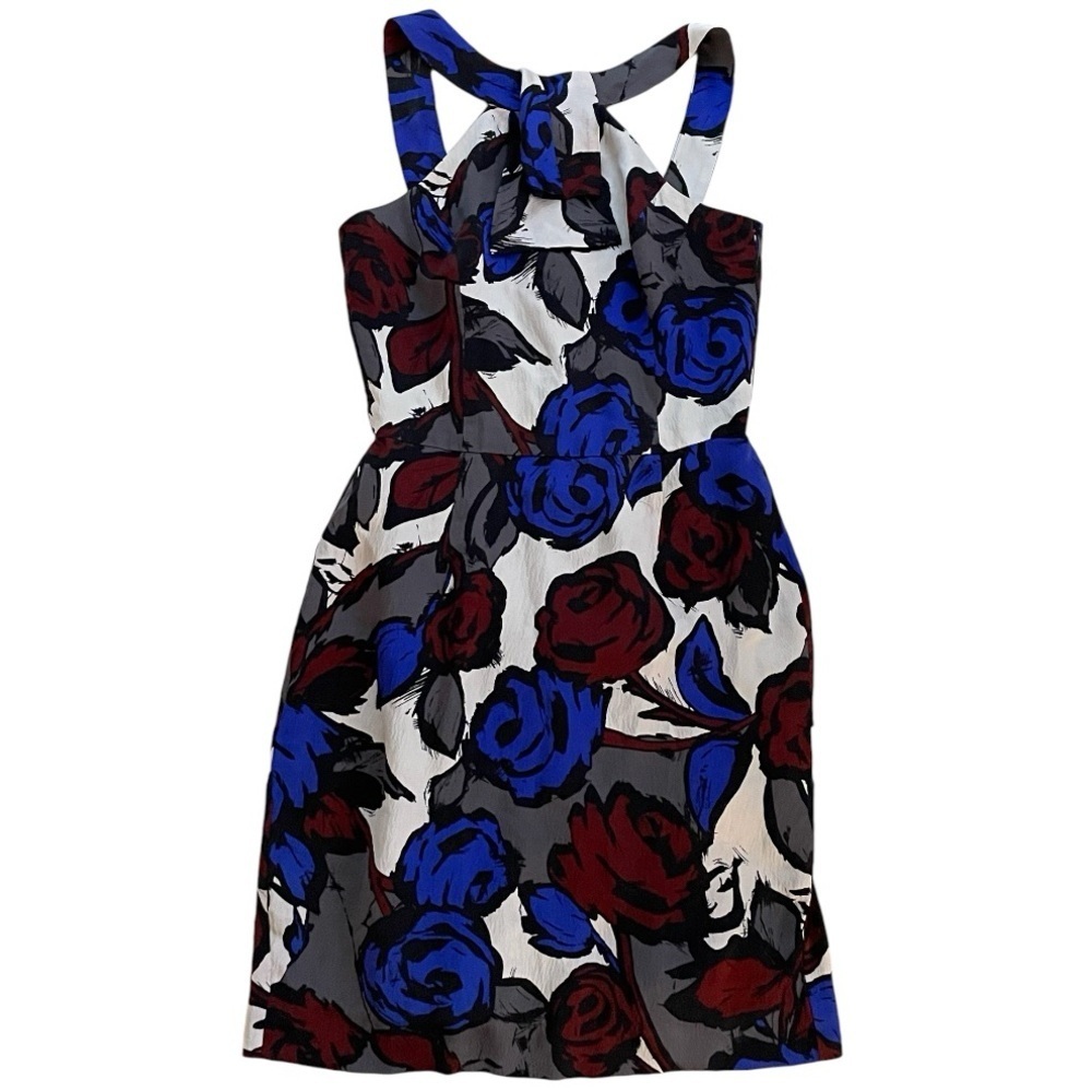 TRINA TURK Dress Los Angeles Dress Silky Silk Blue White Floral Retro Y2K size 4